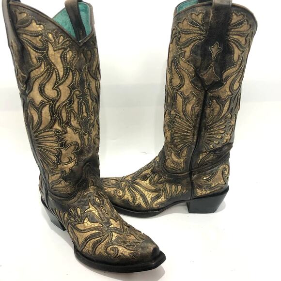 Corral Boots Gold Inlay Embroidery Western Boots CC3814 Multicolor Size 7 M - Picture 2 of 14